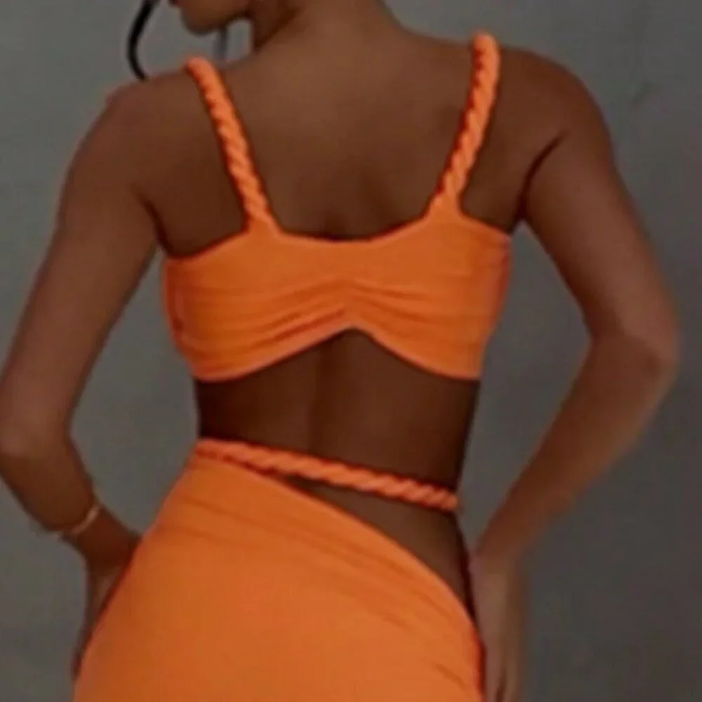 Orange Women's Sexy Backless Camisole top, Hip Hugging maxi Skirt Set